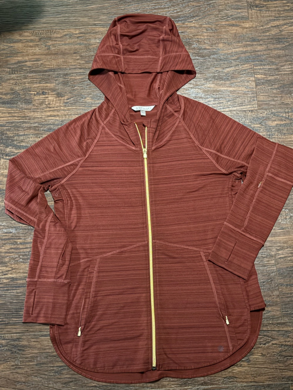 Athleta Rust Red Zip Hoodie Jacket with Gold Zipper - Picture 1 of 6